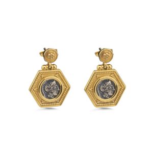 Goddess Athena Dangle Earrings - 9k Gold and Sterling Silver