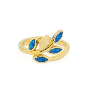 Olive Leaf Opal Golden Ring – Sterling Silver 925