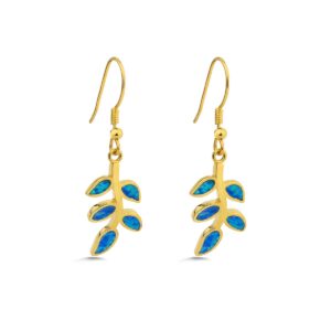 Olive Leaf Opal Earrings - Sterling Silver and Gold Plated