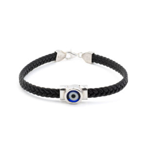 Evil Eye Leather Bracelet - 925 Sterling Silver