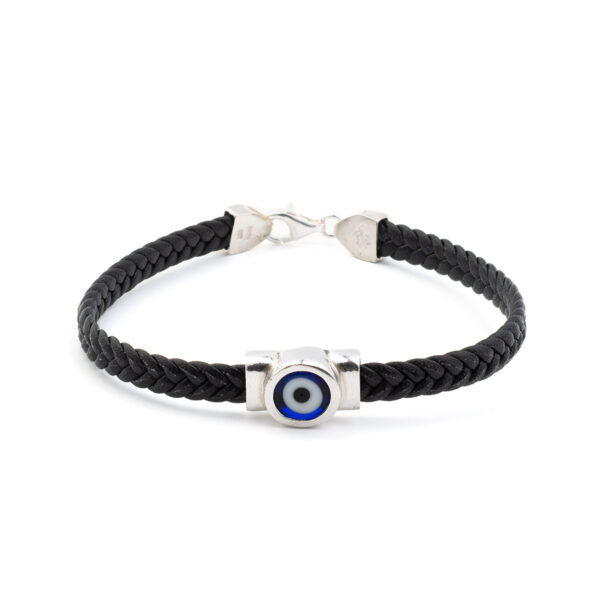 Evil Eye Leather Bracelet - 925 Sterling Silver