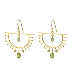 Semi-Circle Dangle Earrings in Gold-Plated & 925 Sterling Silver with Peridot
