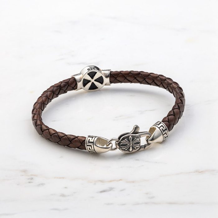 Alexander Leather Bracelet - Sterling Silver & K14 Gold - Image 3