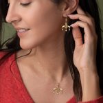 Minoan Malia Bees Dangle Earrings - 14K Solid Yellow Gold - Image 2