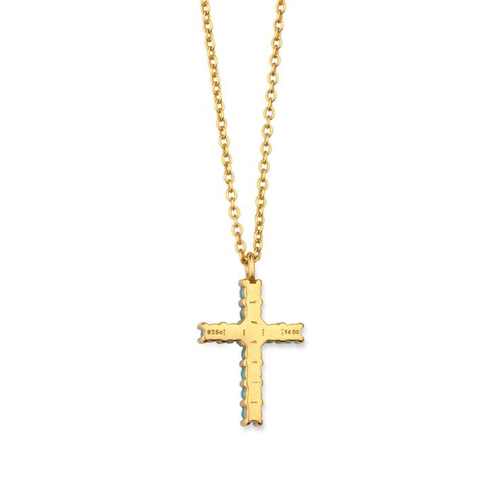 Sterling Silver Cross necklace with Turquoise - Image 3
