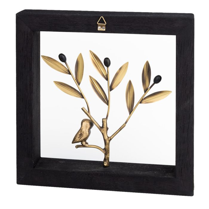 Διακοσμητικό Ξύλινο Κάδρο 21X21cm με μπρούτζινη φιγούρα – Κουκουβάγια - Image 2