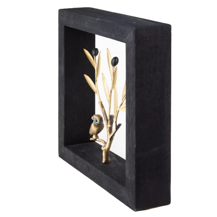 Διακοσμητικό Ξύλινο Κάδρο 21X21cm με μπρούτζινη φιγούρα – Κουκουβάγια - Image 3
