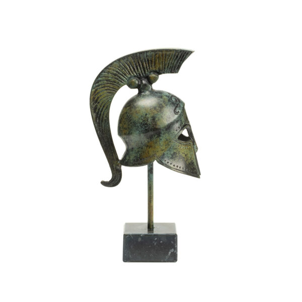 Spartan Helmet on Marble Base - Bronze Sculpture - Image 2