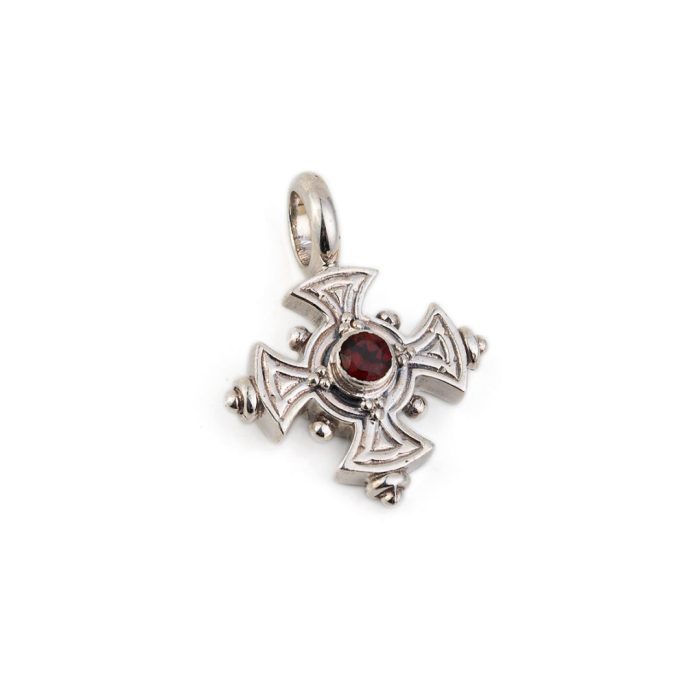 Gerochristo – Cross in 925 Sterling Silver with Garnet - Image 1