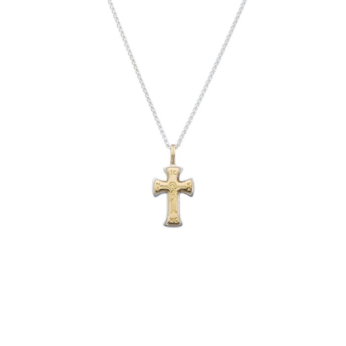 Gerochristo - Tiny Byzantine cross in 18K Gold and Sterling Silver