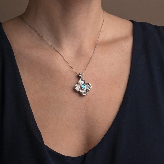 Gerochristo – Byzantine Cross with Zircon 925 Sterling Silver - Image 2