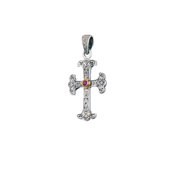 Gerochristo - Classic Cross in Sterling Silver and 18K Gold with ruby - Image 1