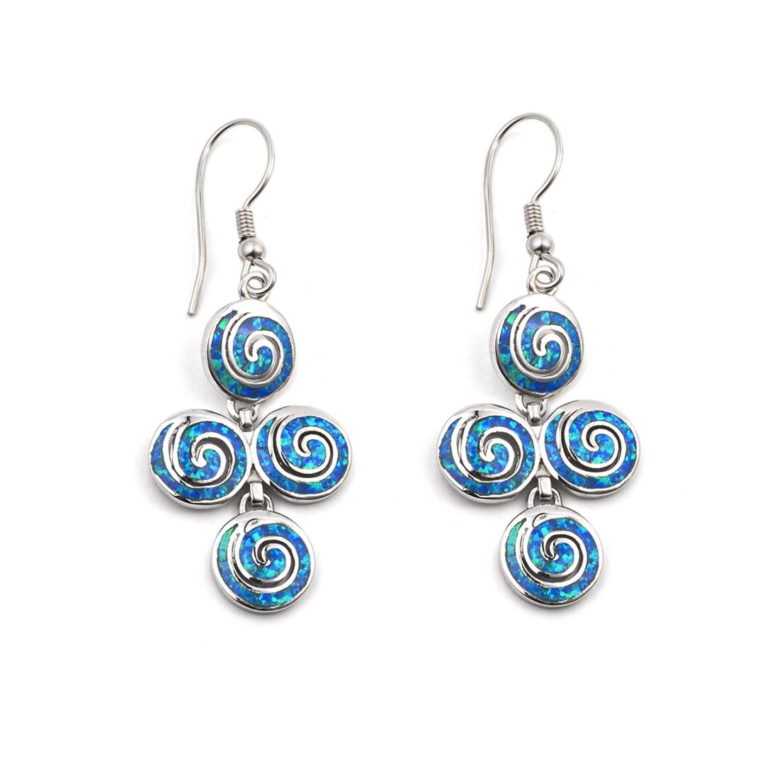57159 Spiral Opal Dangle Earrings - Sterling Silver