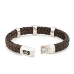 Sterling Silver Bracelet with Greek Key Motif - Genuine Leather - Image 3