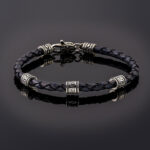 Greek Key Bracelet - Sterling Silver and Braided Genuine Leather