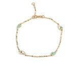Evil Eyes Chain Bracelet - 14K Gold and Turquoise White Enamel