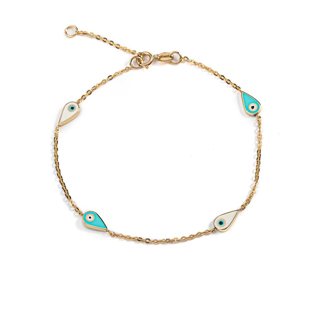 AL-B-06312058 Evil Eyes Chain Bracelet - 14K Yellow Gold and Enamel - Image 1