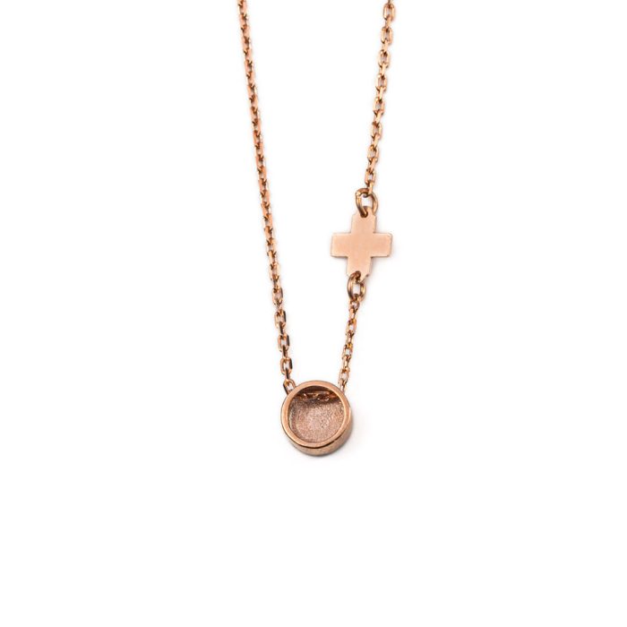 Black Round Eye Necklace with Cross - Sterling Silver and Rose Gold Plated - Image 2