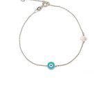 Turquoise Enamel Eye Bracelet with Cross - 925 Sterling Silver