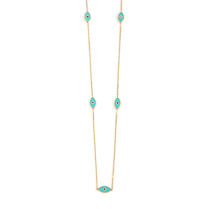 Evil Eyes Necklace - 14K Yellow Gold with Turquoise Enamel - Image 3