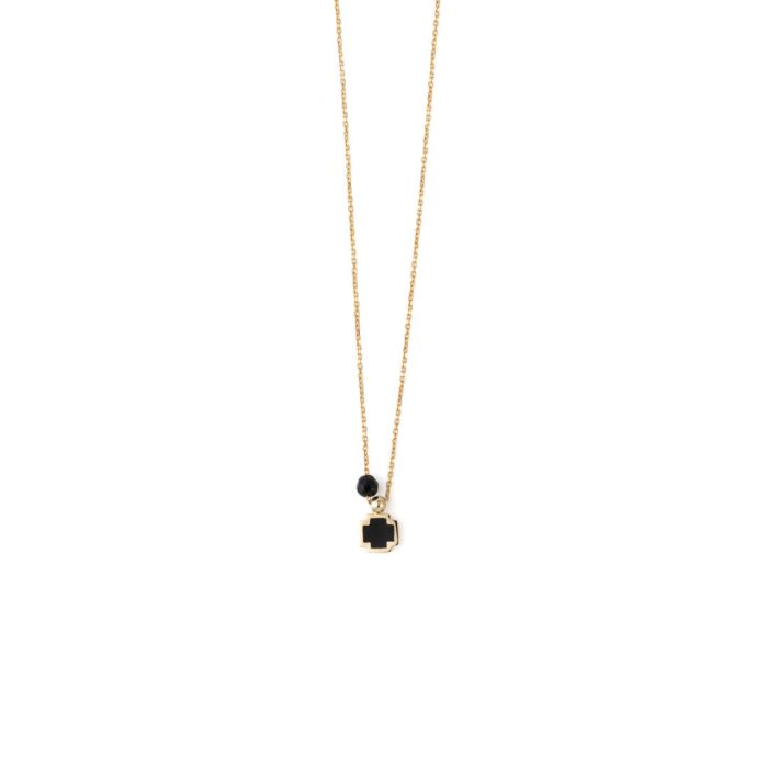 Black Enamel Cross Necklace – 14K Gold - Image 1