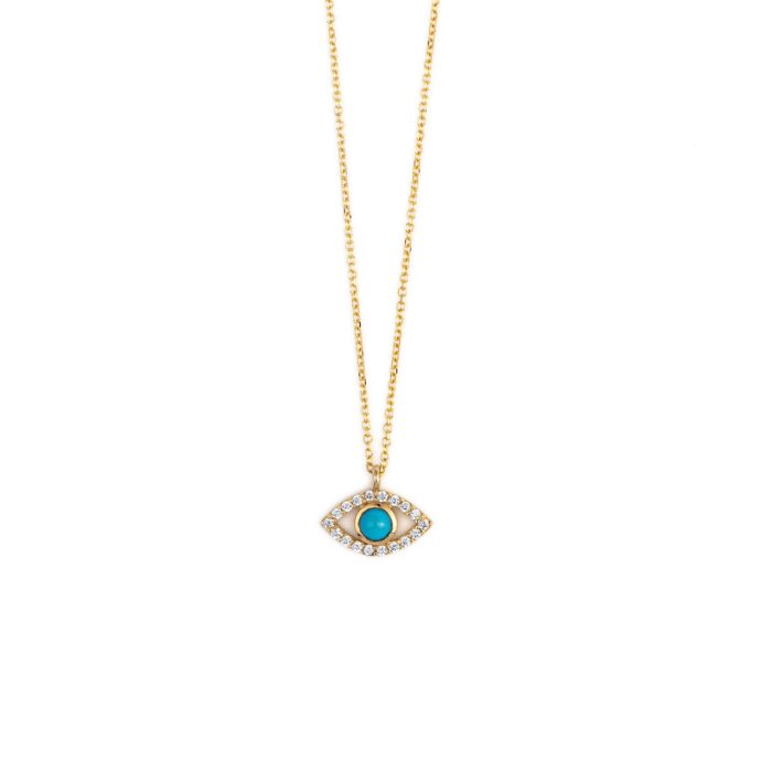 Open Eye Necklace with White Zircon – 14K Gold - Image 1