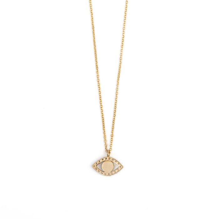 Open Eye Necklace with White Zircon – 14K Gold - Image 3