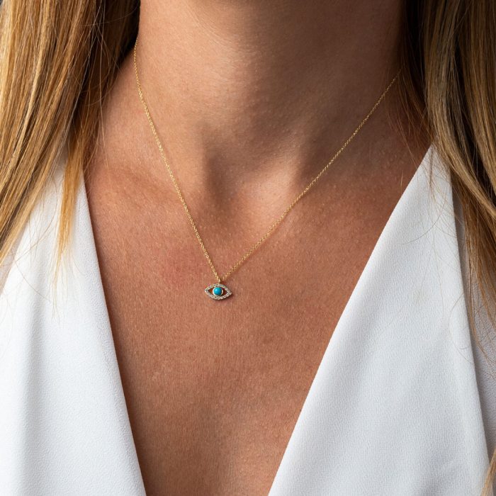 Open Eye Necklace with White Zircon – 14K Gold - Image 2