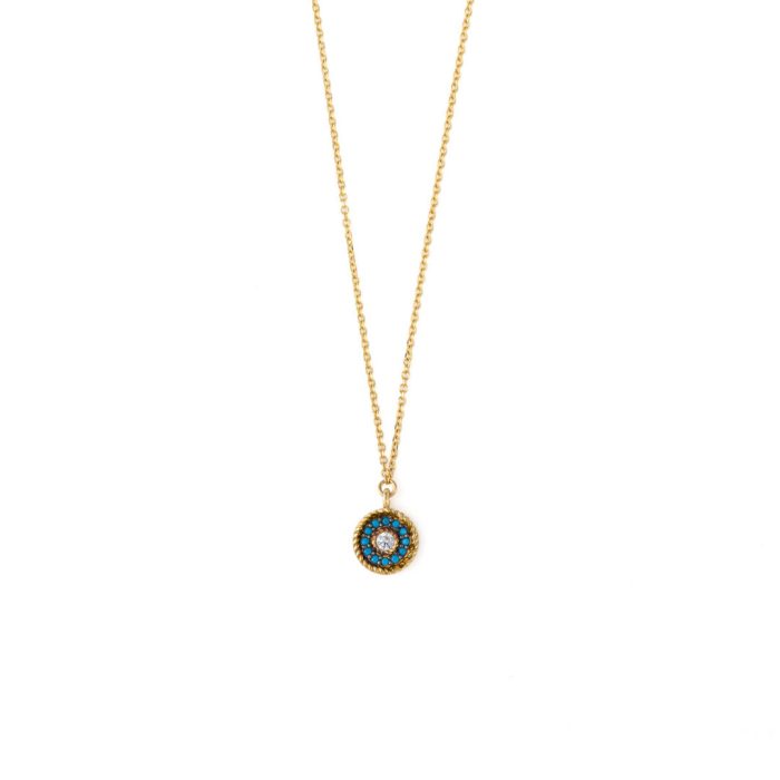 Round Evil Eye Necklace - 9K Gold - Image 1