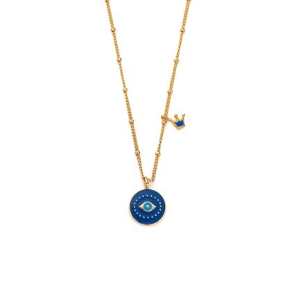 Sterling silver Chain Necklace with a Colored Eye and a Crown