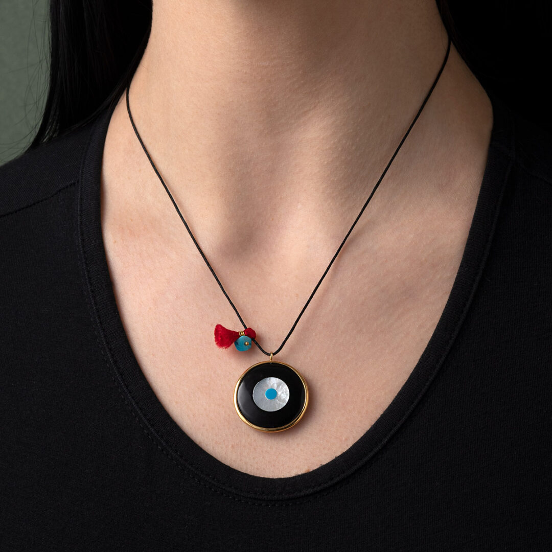 AR-N-07400014-31664m Textile String Necklace with a Colored Eye Stone - 925 Sterling Silver - Image 2