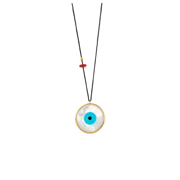 Mother of Pearl Evil Eye Necklace - 925 Sterling Silver - Image 1