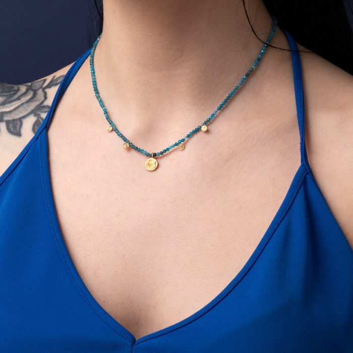 Sterling Silver Turquoise Necklace with Goddess Athena Coin - Image 2
