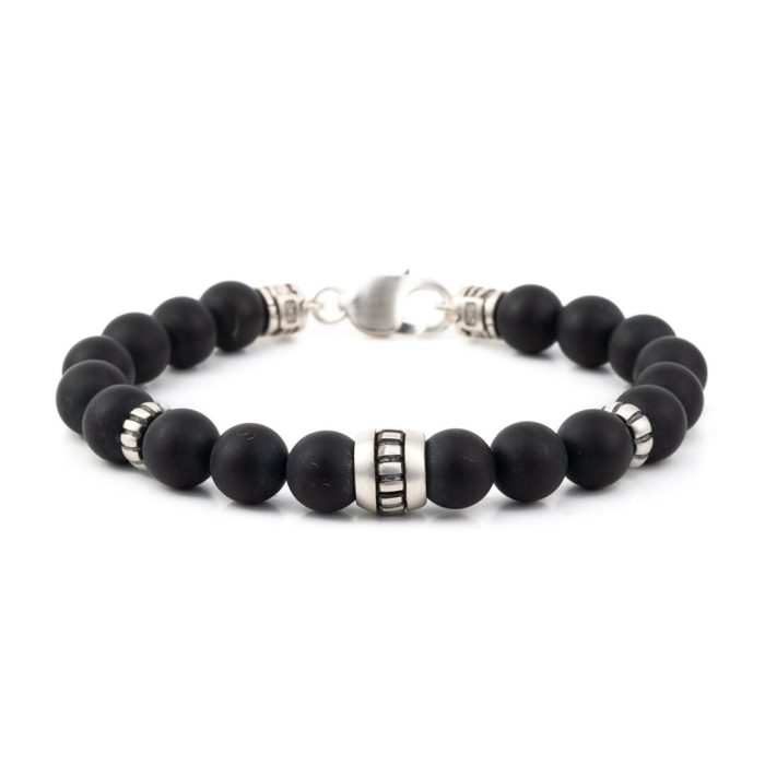 Bracelet with Black Onyx Beads - 925 Sterling Silver - Image 1