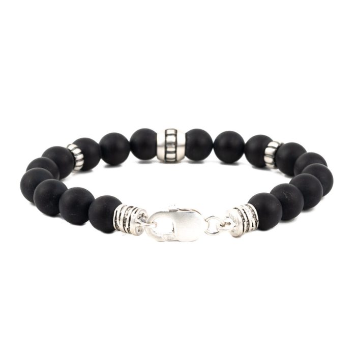 Bracelet with Black Onyx Beads - 925 Sterling Silver - Image 3