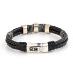 Skull with Fleur-de-lis bands leather Bracelet - Image 3