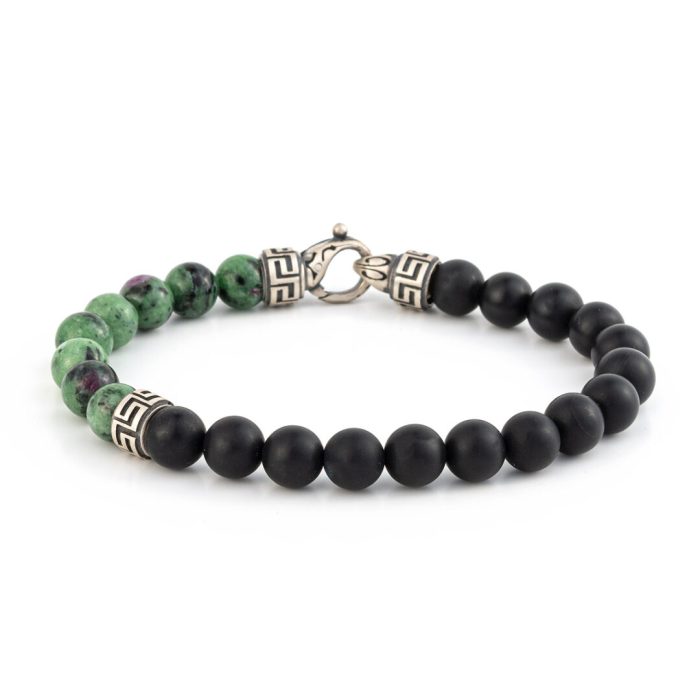 Meander Bracelet – 925 Sterling Silver with Black Onyx Beads - Image 1