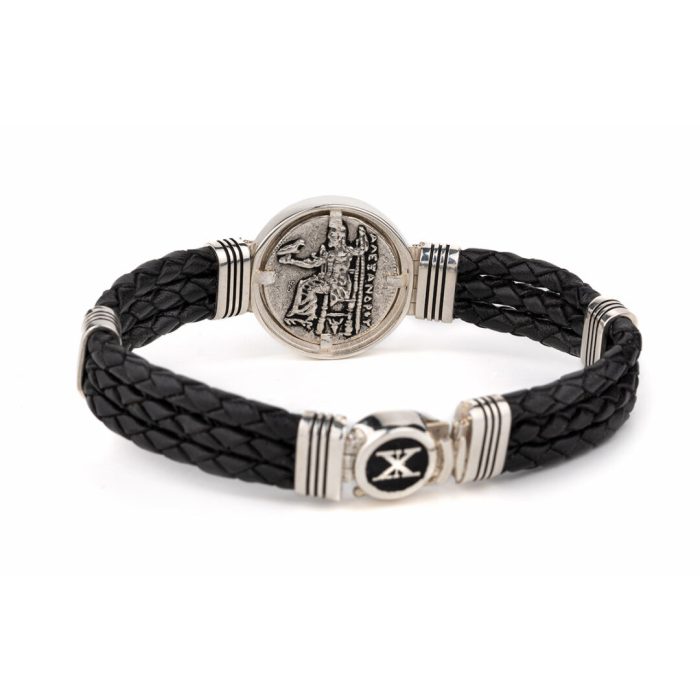 Alexander the Great Black Leather Bracelet – 925 Sterling Silver - Image 3
