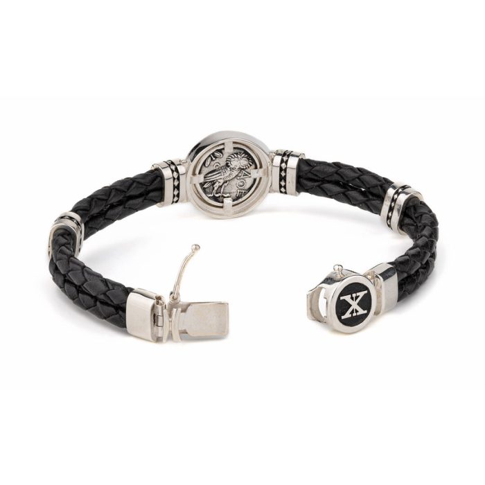 Athena Black Leather Chain Bracelet – 925 Sterling Silver - Image 2