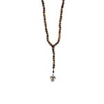 Fleurs De Lis Rosary Necklace with Tiger Eye Beads - 925 Sterling Silver
