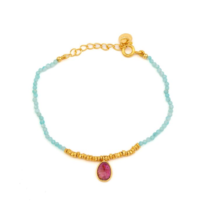 925 Sterling Silver and Gold Plated Bracelet with Amazonite and Tourmaline - Image 1