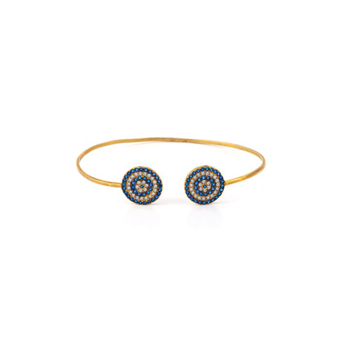 Blue Evil Eye Bracelet with Zircons - Silver and Gold Plated - Image 1