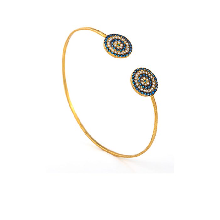 Blue Evil Eye Bracelet with Zircons - Silver and Gold Plated - Image 2