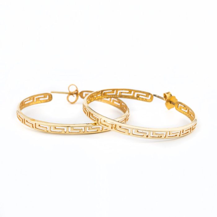 14k Gold Meander Hoop Earrings - Image 1