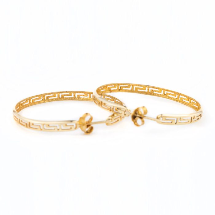 14k Gold Meander Hoop Earrings - Image 2