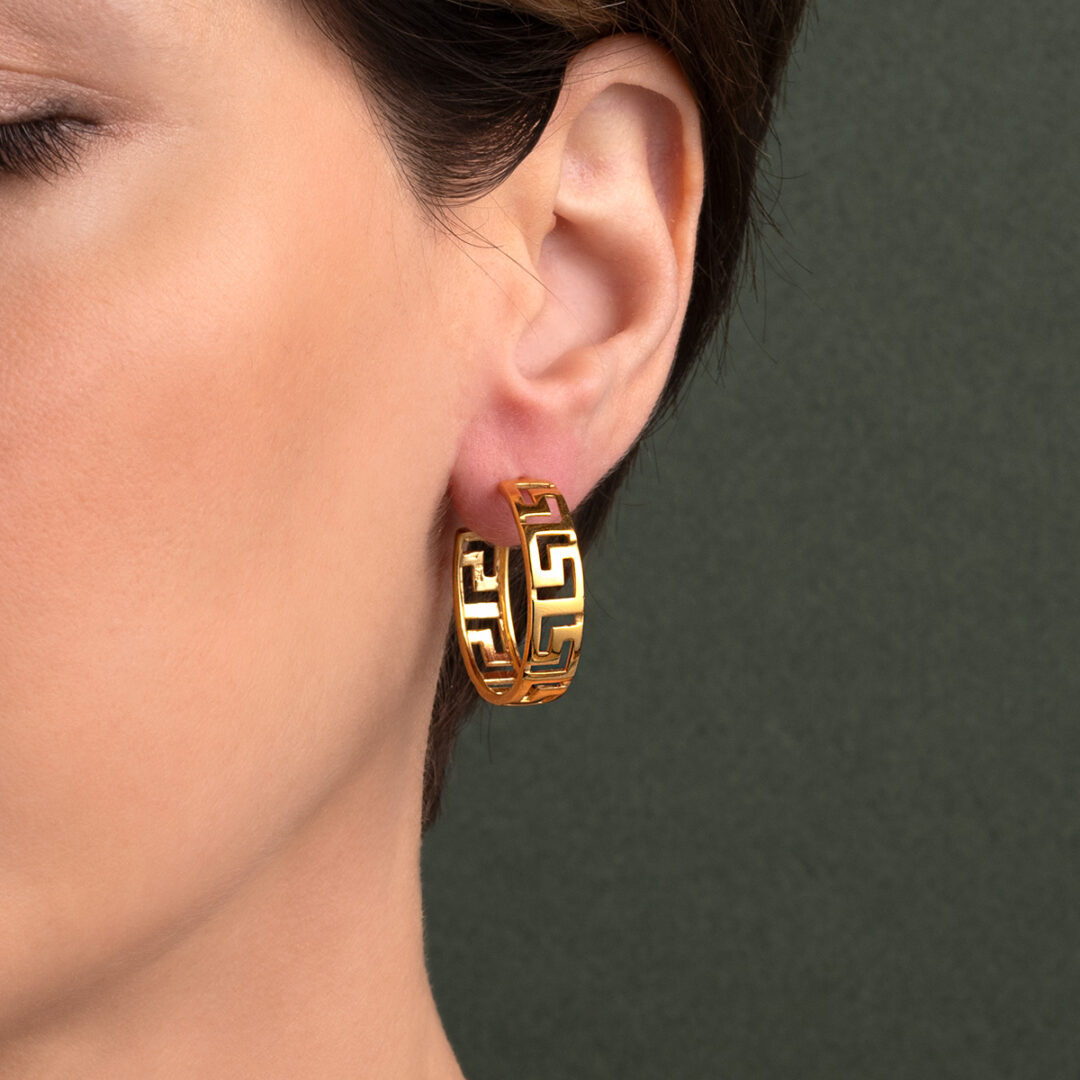 DIM-E-1407m 14K Gold Meander Hoops - Image 2