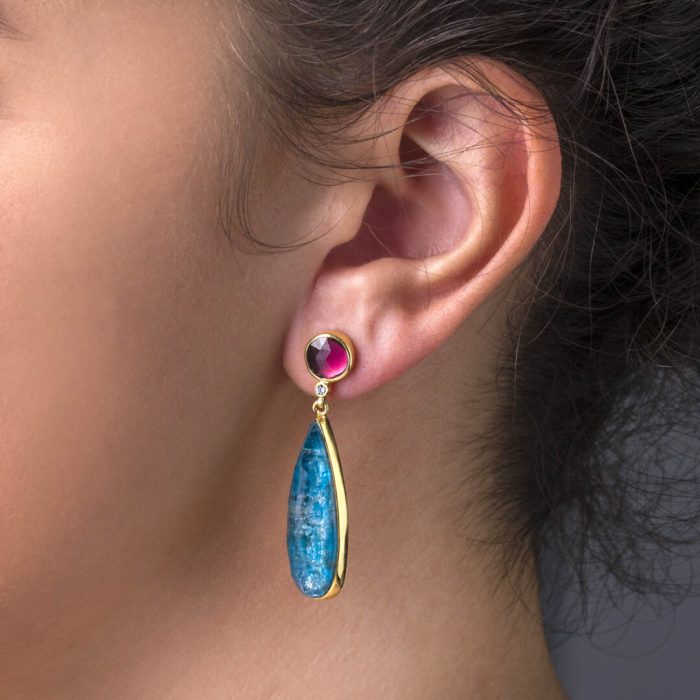 Rhodolite and Apatite Drop Earrings - Image 2