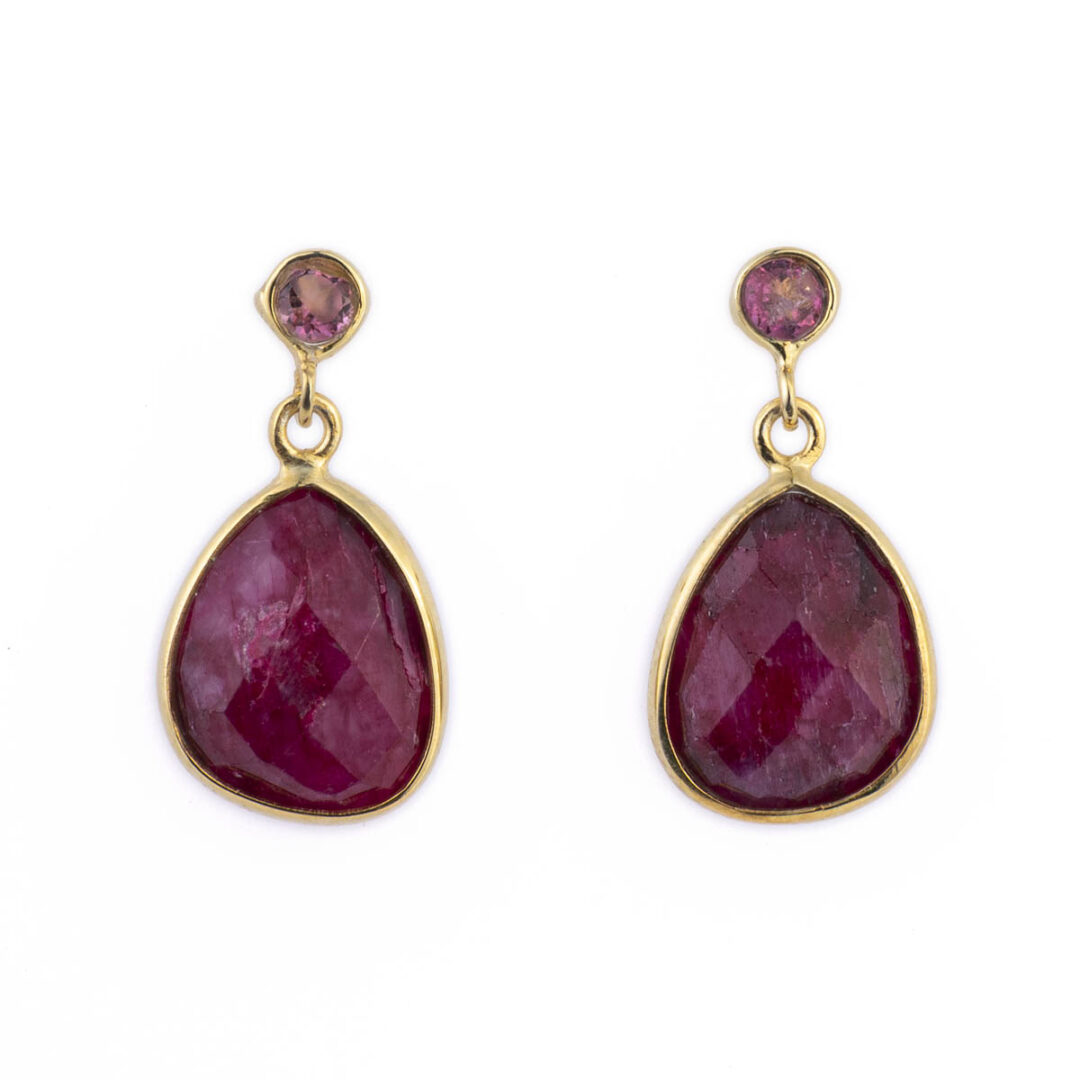 EI-E-03175013 Ruby and Tourmaline Dangle Earrings - Image 1