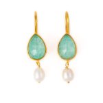 Sterling Silver Gold Plated Amazonite Doublet Earrings with Pearl