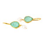 Sterling Silver Gold Plated Amazonite Doublet Earrings with Pearl - Image 2